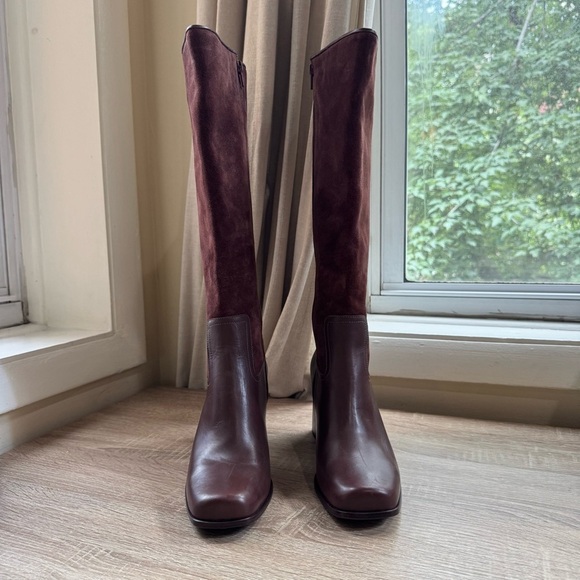 New Reformation Frederique Knee High Boot Heeled Leather Oak Suede 8.5 - Picture 6 of 14